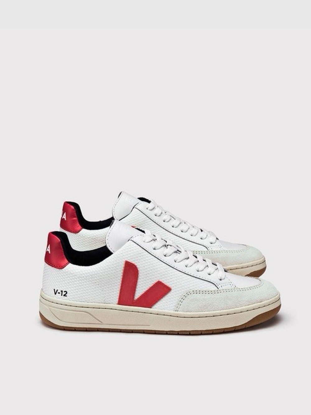 Veja V-12 Bmesh White/Pekin Sneakers with Red V Logo